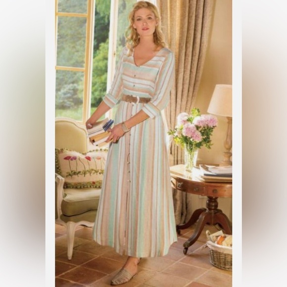 Soft Surroundings Dresses & Skirts - Soft Surroundings Chic Striped Linen Maxi Dress Button Front Relaxed Fit Large